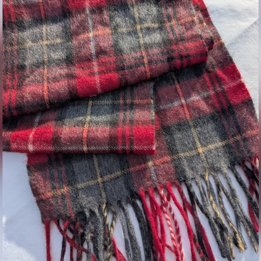 Cashmere Red Plaid Scarf with Fringe